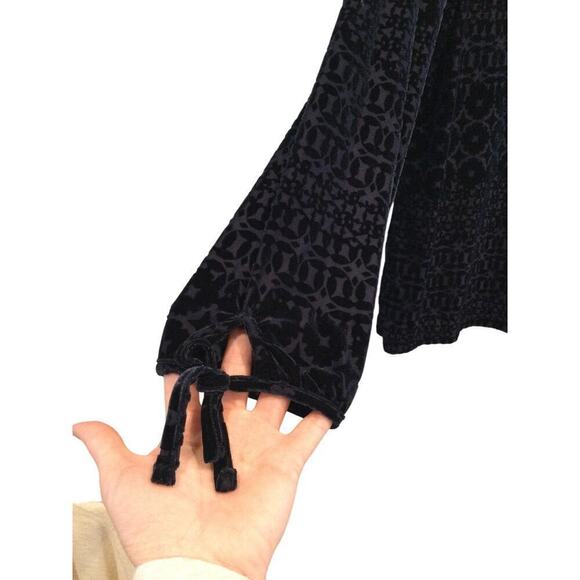 Talbots Velvet Burnout Shirt Womens MP M Petite Navy Blue Tie Sleeve Whimsigoth - Picture 5 of 9